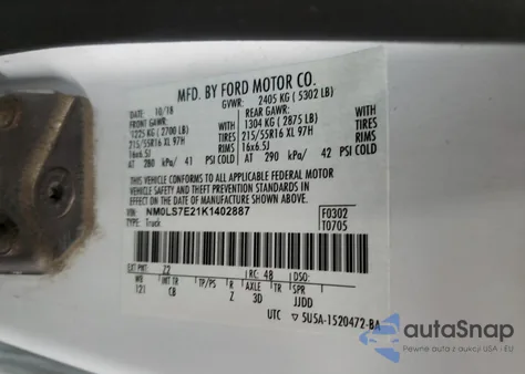 2019 Ford Transit Connect Xl from USA, damaged, VIN NM0LS7E21K1402887